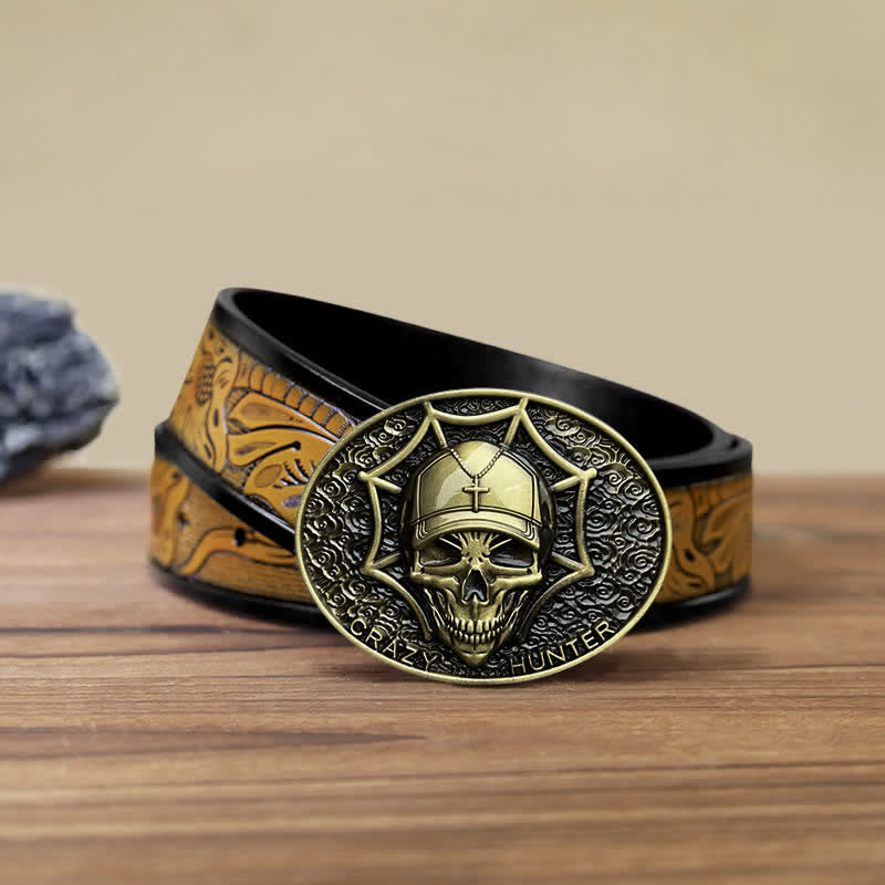 Ceinture en cuir à boucle tête de mort Crazy Hunter DIY pour homme
