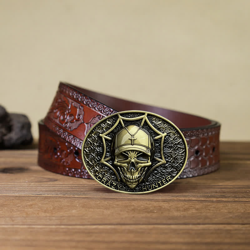 Ceinture en cuir à boucle tête de mort Crazy Hunter DIY pour homme