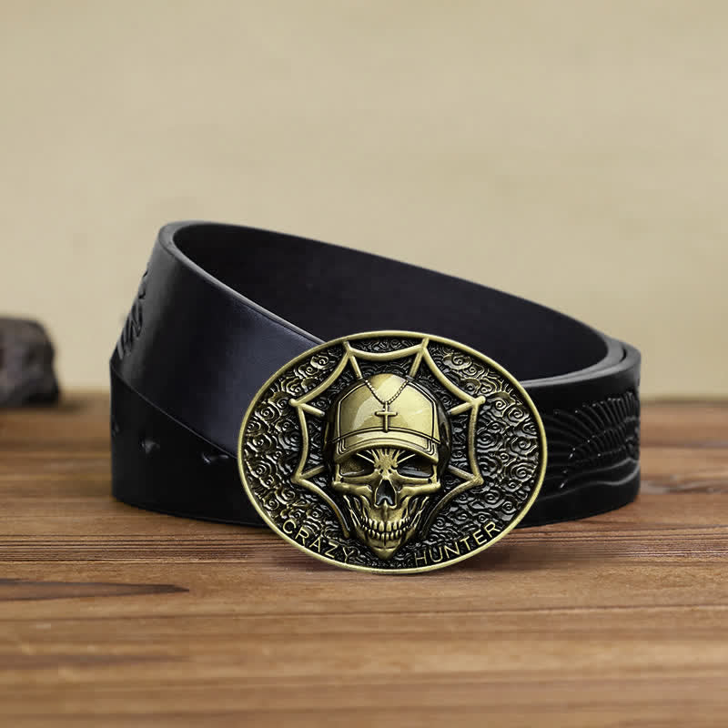 Ceinture en cuir à boucle tête de mort Crazy Hunter DIY pour homme