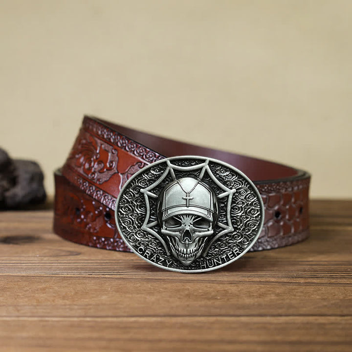 Ceinture en cuir à boucle tête de mort Crazy Hunter DIY pour homme