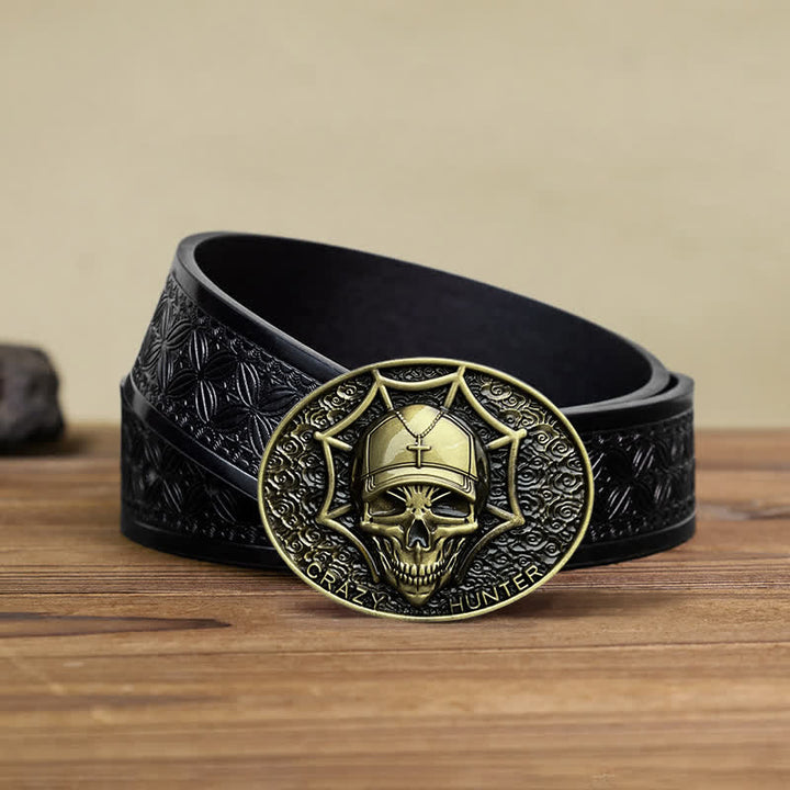 Ceinture en cuir à boucle tête de mort Crazy Hunter DIY pour homme