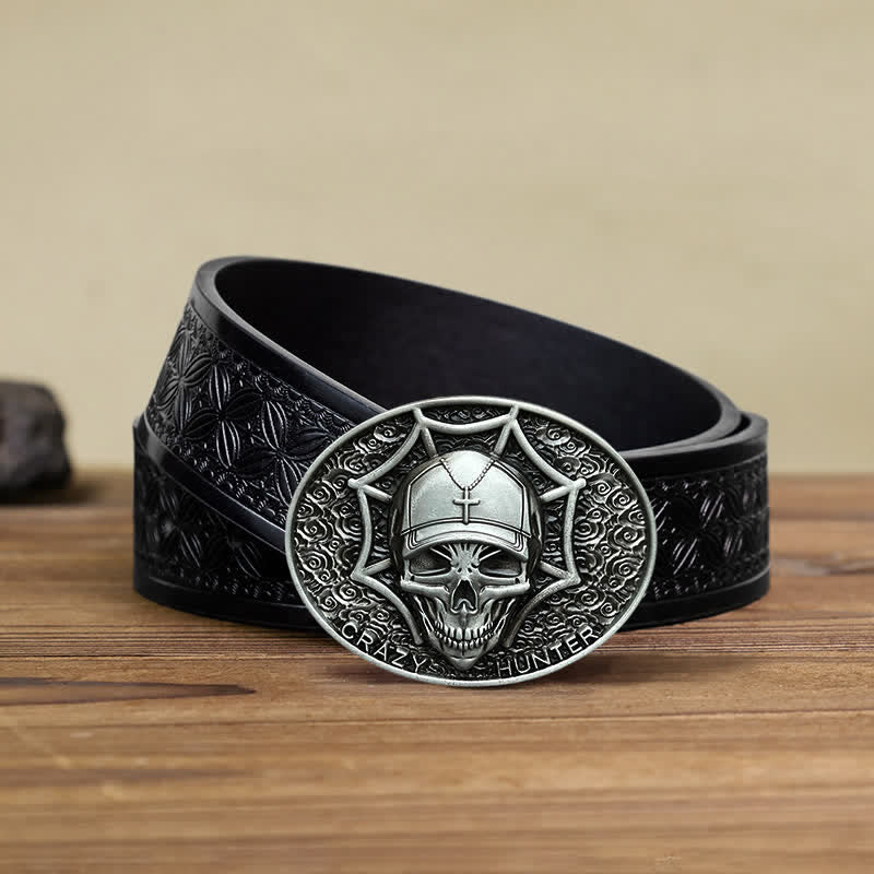 Ceinture en cuir à boucle tête de mort Crazy Hunter DIY pour homme