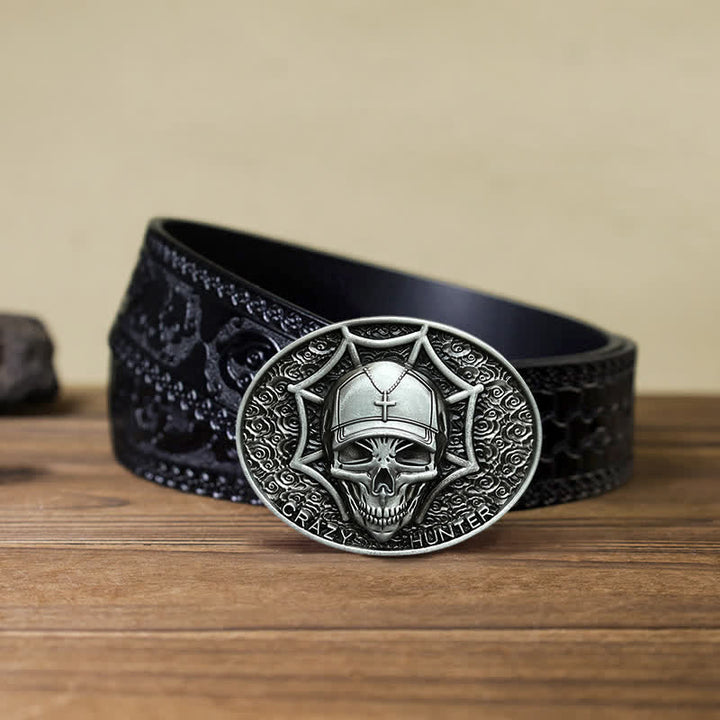 Ceinture en cuir à boucle tête de mort Crazy Hunter DIY pour homme