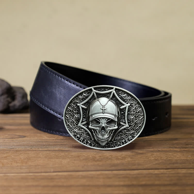 Ceinture en cuir à boucle tête de mort Crazy Hunter DIY pour homme
