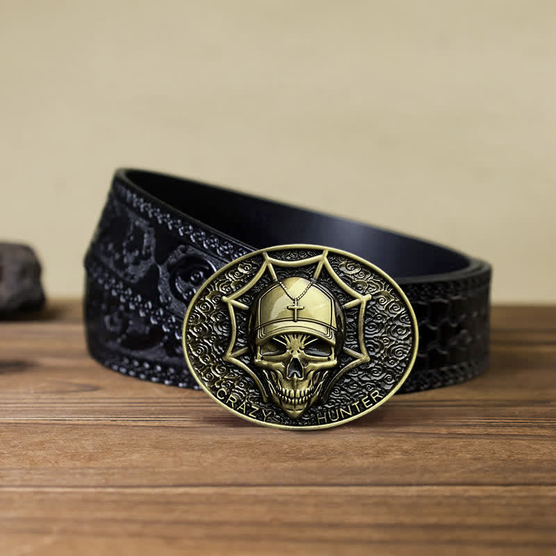 Ceinture en cuir à boucle tête de mort Crazy Hunter DIY pour homme