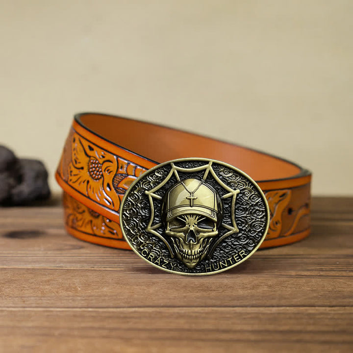Ceinture en cuir à boucle tête de mort Crazy Hunter DIY pour homme