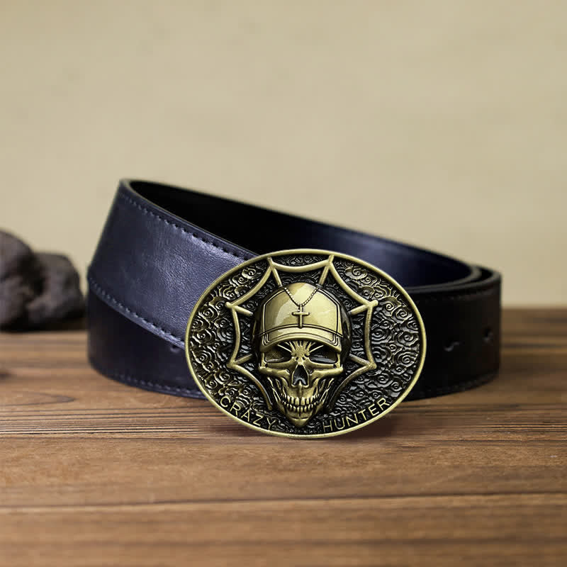 Ceinture en cuir à boucle tête de mort Crazy Hunter DIY pour homme