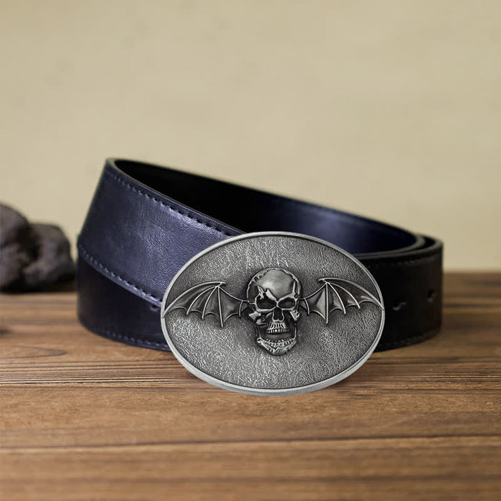 Ceinture en cuir à boucle tête de mort et ailes de chauve-souris punk pour homme