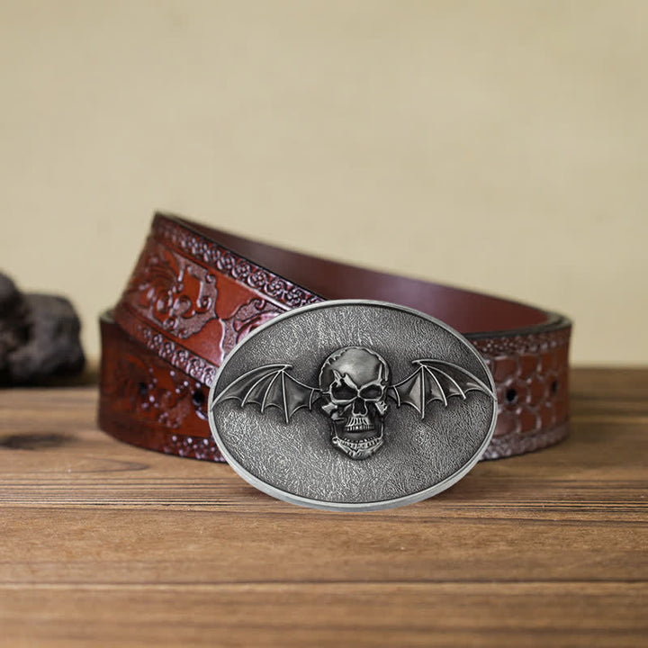 Ceinture en cuir à boucle tête de mort et ailes de chauve-souris punk pour homme