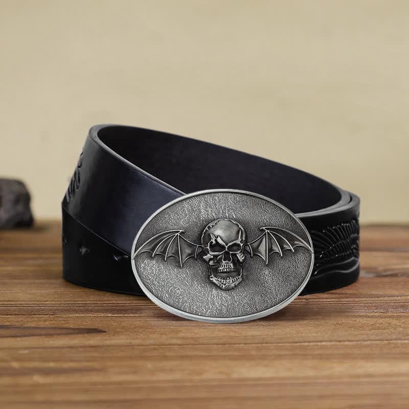Ceinture en cuir à boucle tête de mort et ailes de chauve-souris punk pour homme
