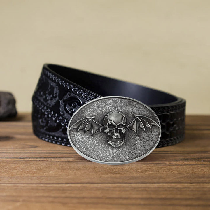 Ceinture en cuir à boucle tête de mort et ailes de chauve-souris punk pour homme