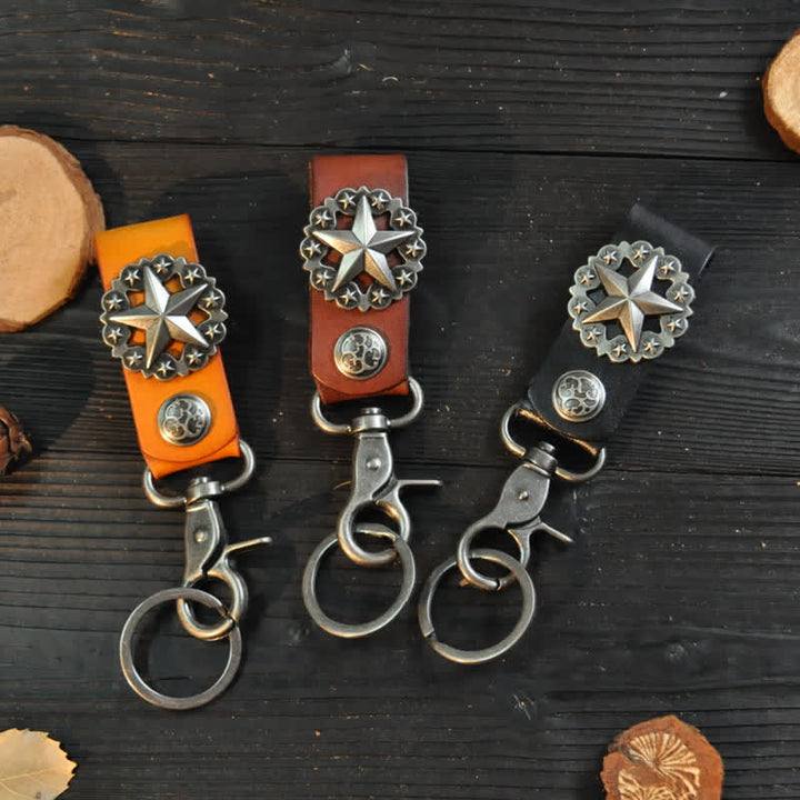 Porte-clés en cuir de vachette avec badge Lone Star