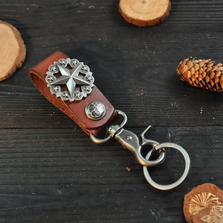 Porte-clés en cuir de vachette avec badge Lone Star