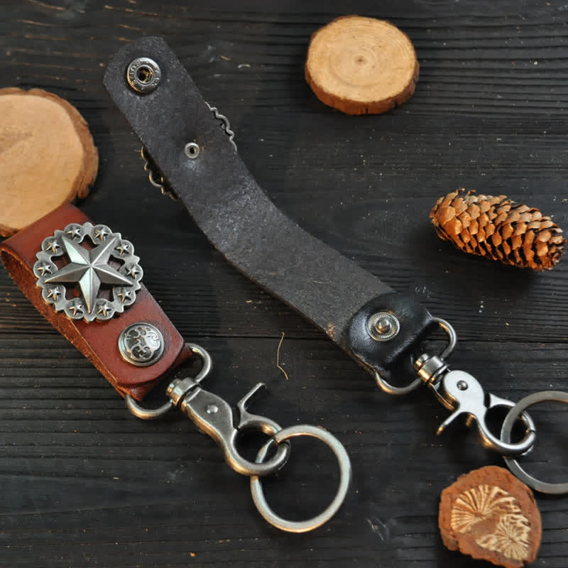 Porte-clés en cuir de vachette avec badge Lone Star