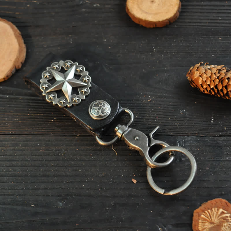 Porte-clés en cuir de vachette avec badge Lone Star