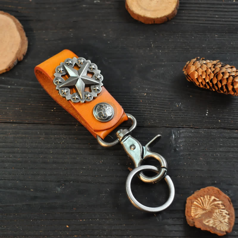 Porte-clés en cuir de vachette avec badge Lone Star