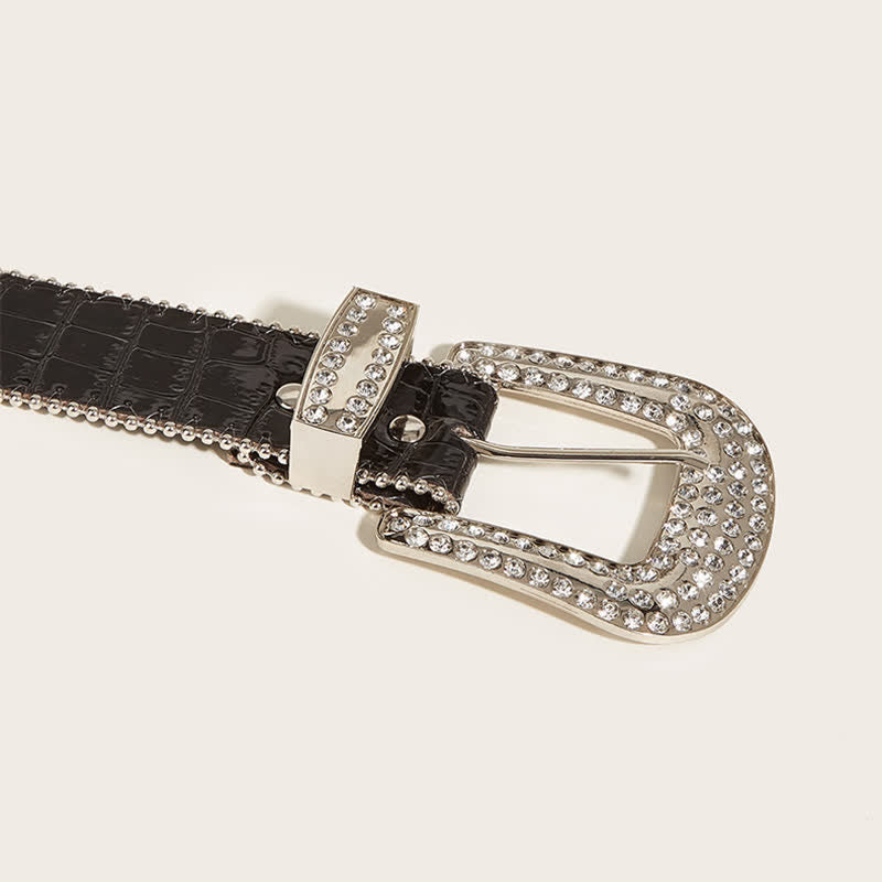 Ceinture en cuir à rivets et strass pour femme