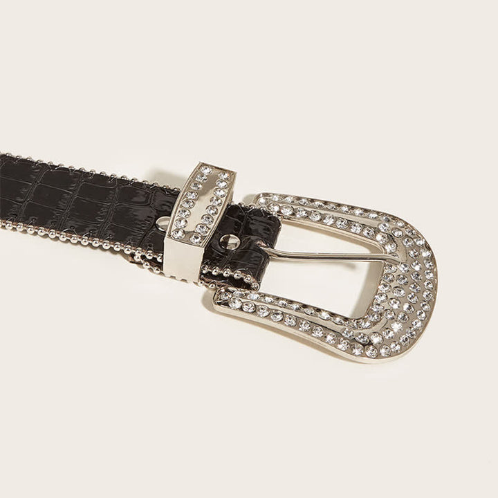 Ceinture en cuir à rivets et strass pour femme