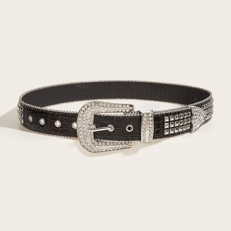 Ceinture en cuir à rivets et strass pour femme