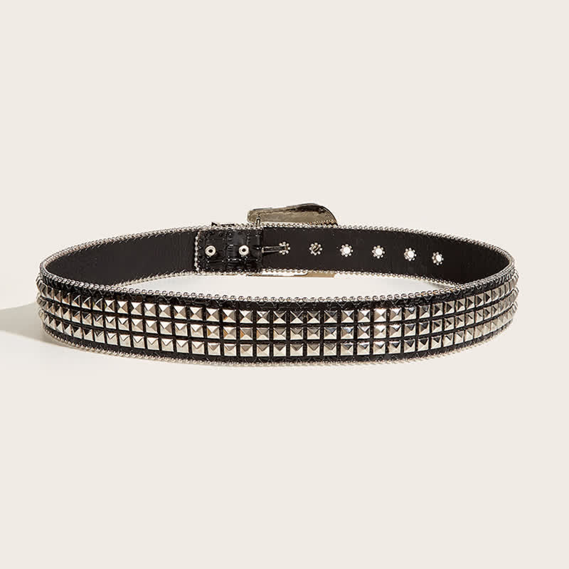 Ceinture en cuir à rivets et strass pour femme