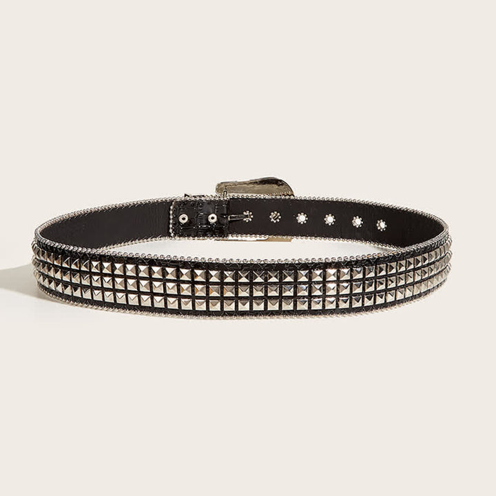 Ceinture en cuir à rivets et strass pour femme