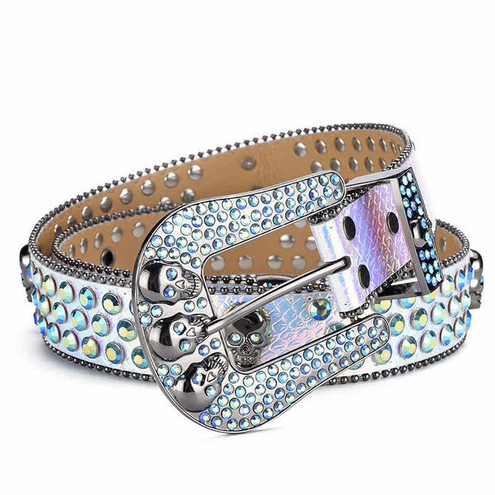 Ceinture en cuir avec boucle tête de mort punk pour femme