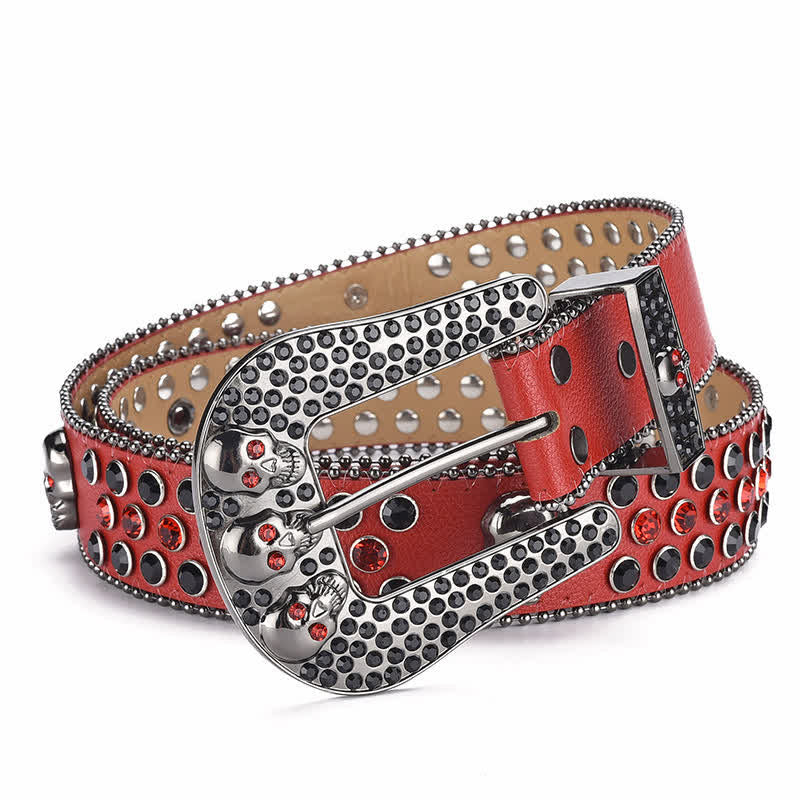 Ceinture en cuir avec boucle tête de mort punk pour femme