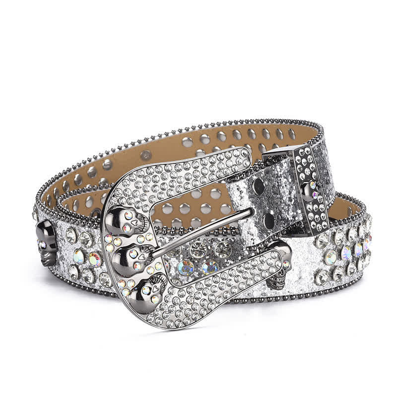 Ceinture en cuir avec boucle tête de mort punk pour femme