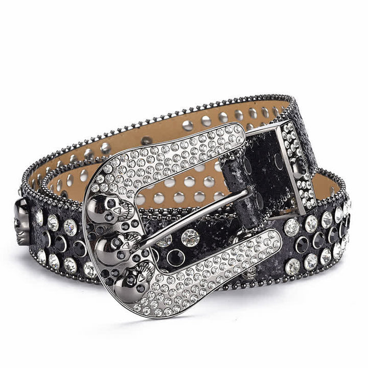 Ceinture en cuir avec boucle tête de mort punk pour femme