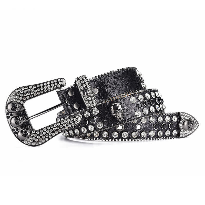 Ceinture en cuir avec boucle tête de mort punk pour femme