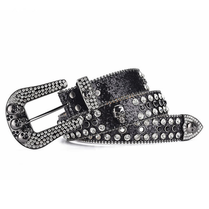 Ceinture en cuir avec boucle tête de mort punk pour femme