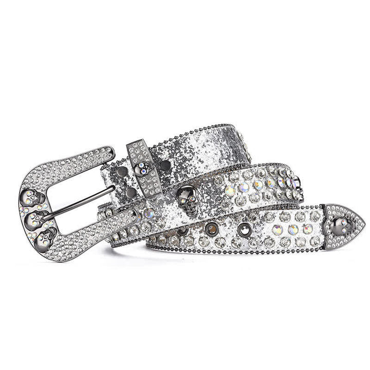 Ceinture en cuir avec boucle tête de mort punk pour femme