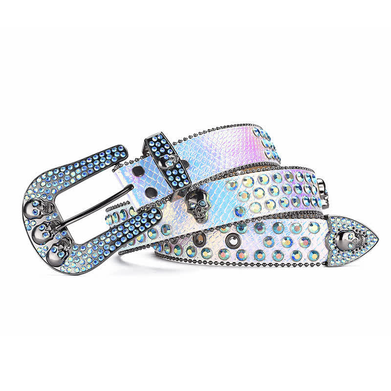Ceinture en cuir avec boucle tête de mort punk pour femme