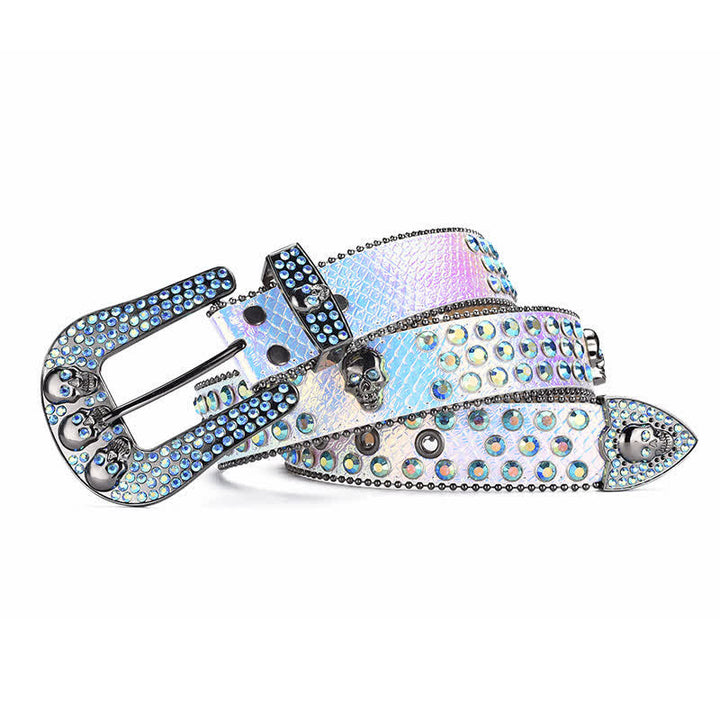 Ceinture en cuir avec boucle tête de mort punk pour femme