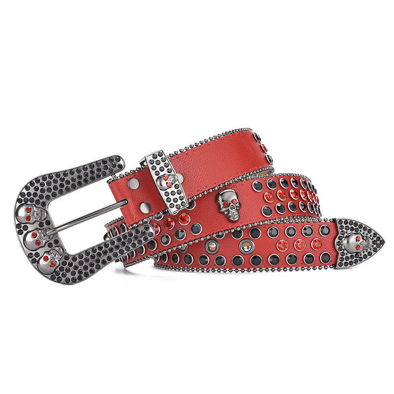 Ceinture en cuir avec boucle tête de mort punk pour femme