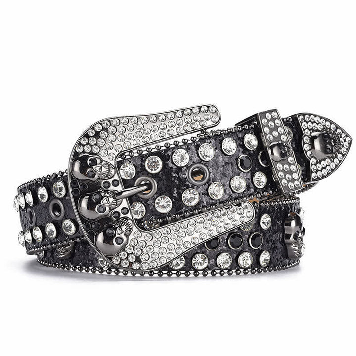 Ceinture en cuir avec boucle tête de mort punk pour femme