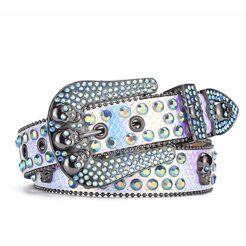 Ceinture en cuir avec boucle tête de mort punk pour femme