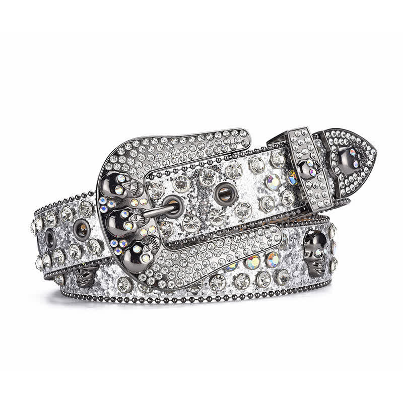 Ceinture en cuir avec boucle tête de mort punk pour femme