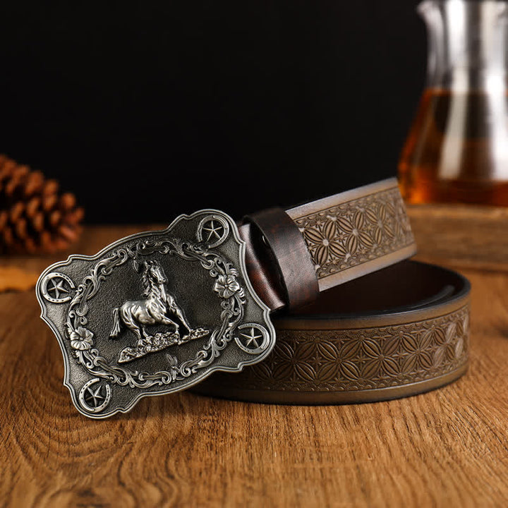 Ceinture en cuir à motif tissé en relief pour homme Sturdy Steed