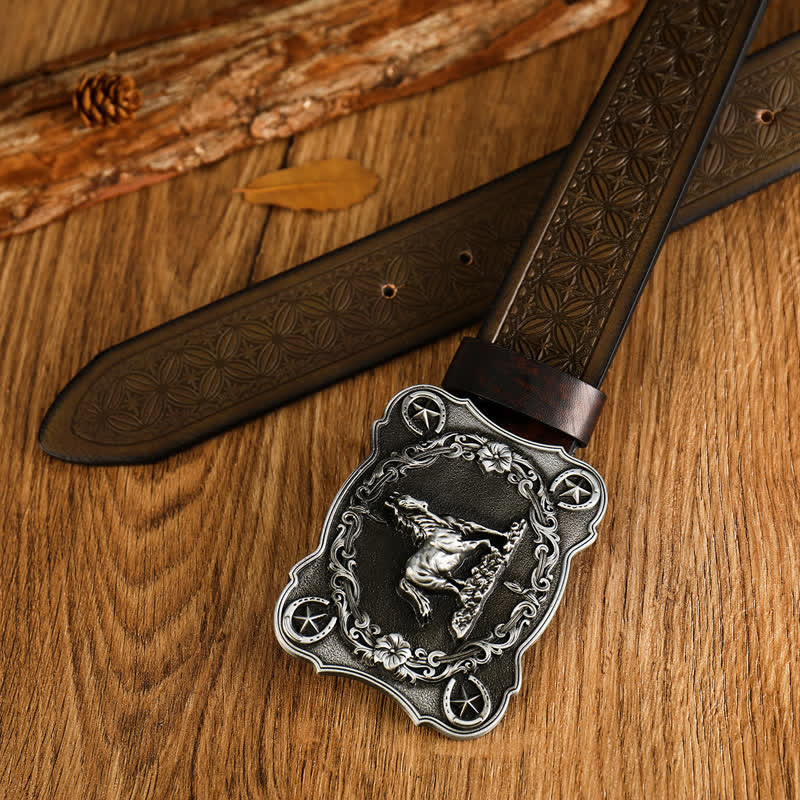 Ceinture en cuir à motif tissé en relief pour homme Sturdy Steed