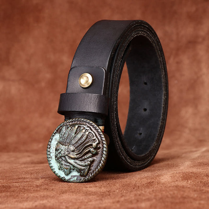 Ceinture en cuir à tête d'Indien vintage vieillie pour homme