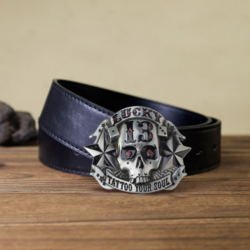 Ceinture en cuir avec boucle tête de mort en émail pour homme