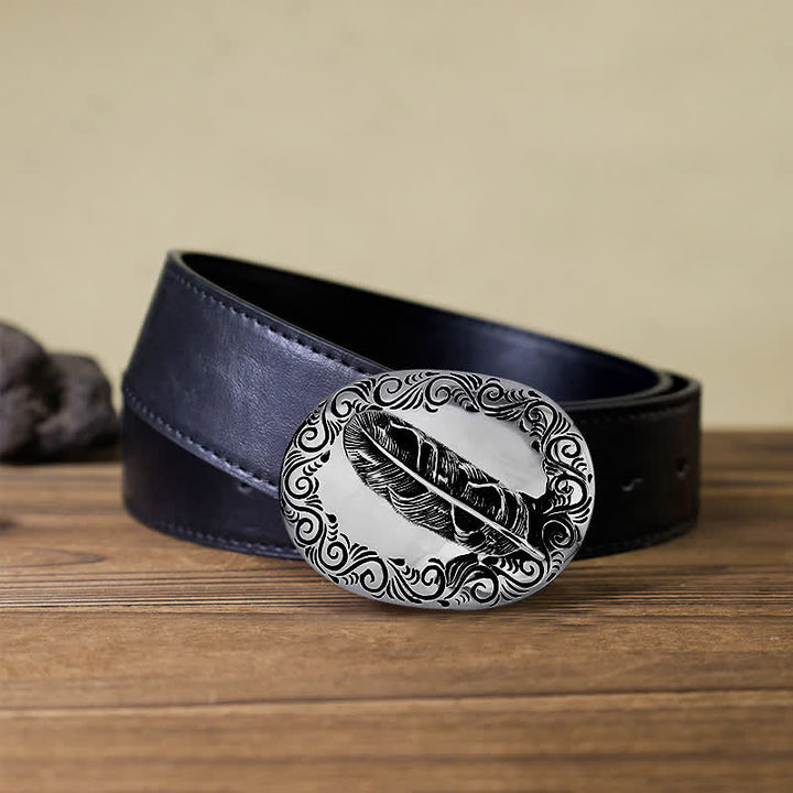 Ceinture en cuir avec boucle en plumes sculptées pour homme