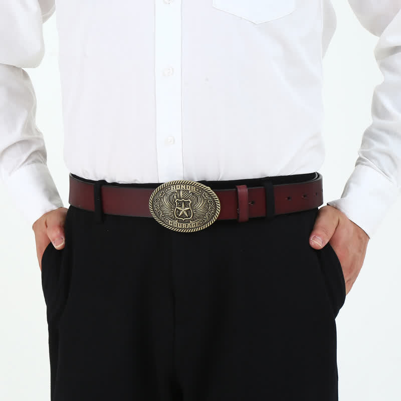 Ceinture en cuir à boucle pour homme avec ailes d'aigle et honneur