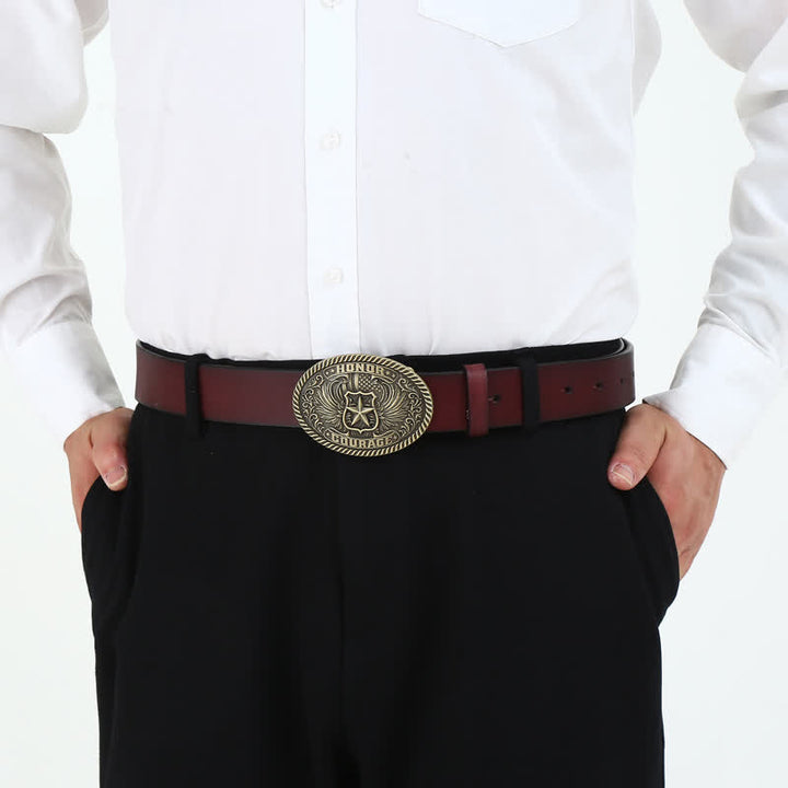 Ceinture en cuir à boucle pour homme avec ailes d'aigle et honneur