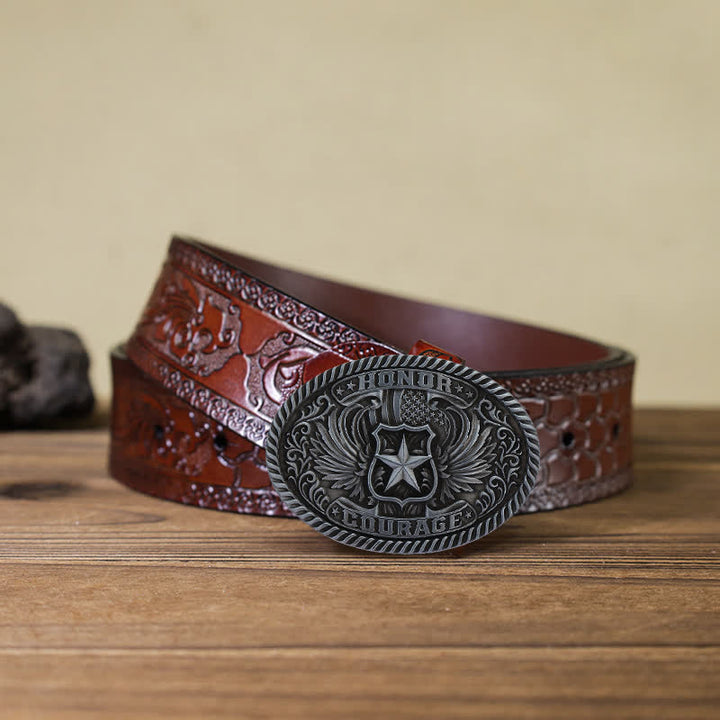 Ceinture en cuir à boucle pour homme avec ailes d'aigle et honneur