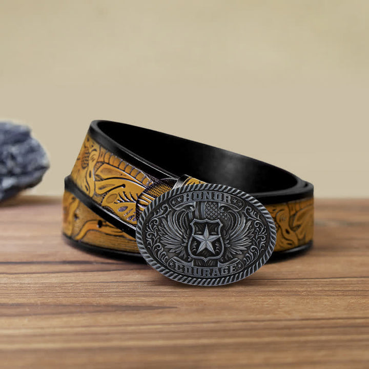 Ceinture en cuir à boucle pour homme avec ailes d'aigle et honneur