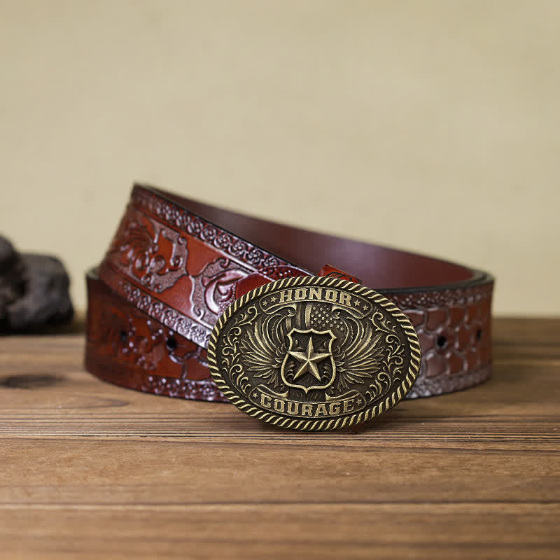 Ceinture en cuir à boucle pour homme avec ailes d'aigle et honneur