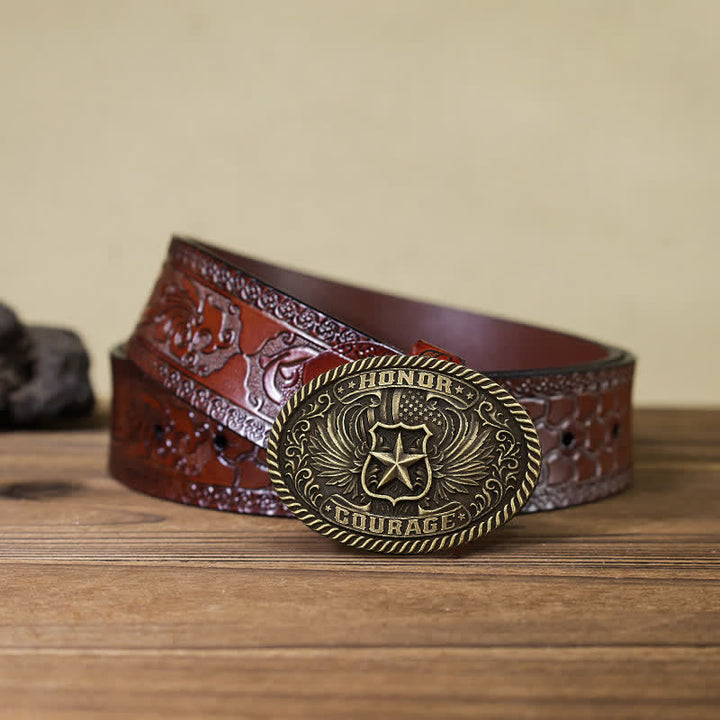 Ceinture en cuir à boucle pour homme avec ailes d'aigle et honneur