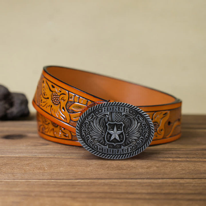 Ceinture en cuir à boucle pour homme avec ailes d'aigle et honneur